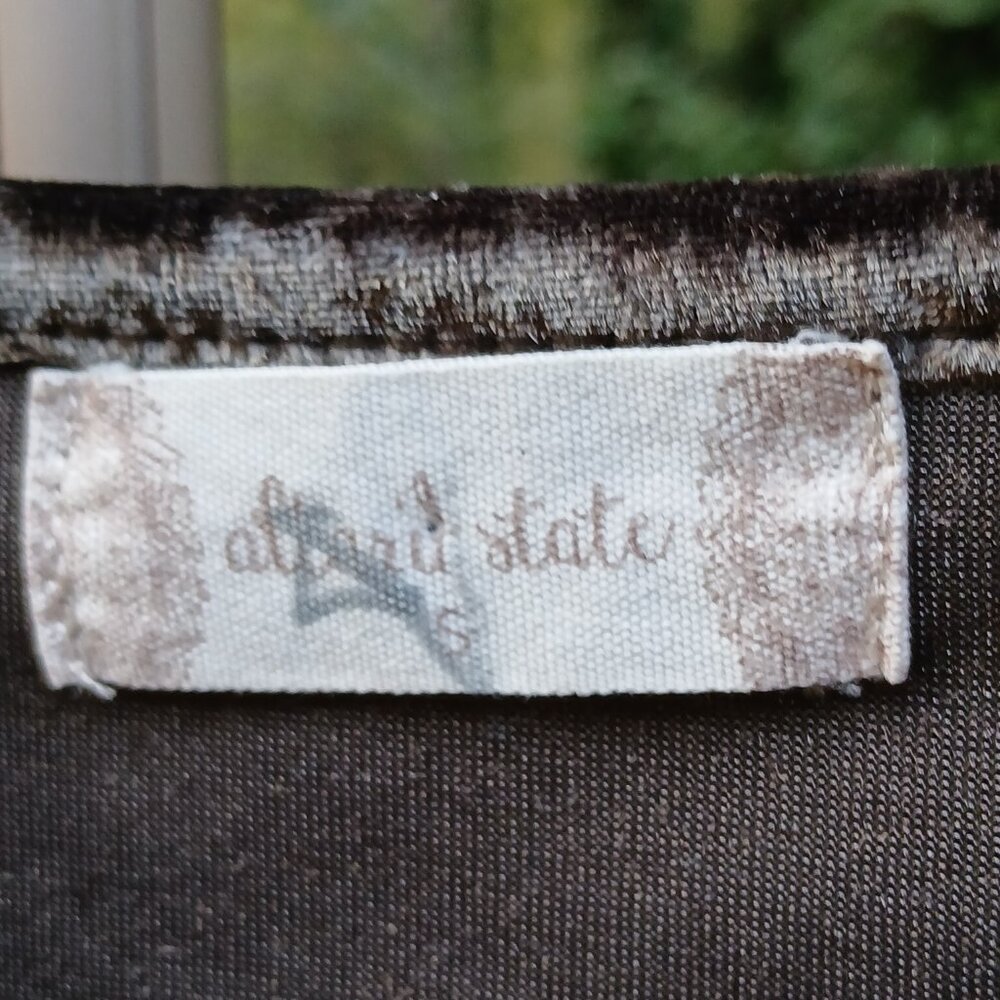 Grey Green Semi Crushed Velvet Baby Doll Round Neck Keyhole Peplum Tunic Sz S - Picture 6 of 7